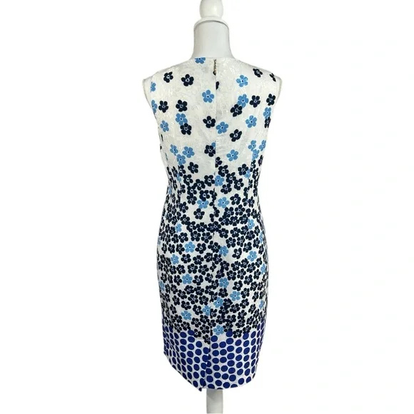 KARL LAGERFELD Floral and Polka Dot Print Dress Blue and White Scoopneck Size 6 - Picture 4 of 8